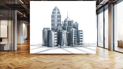 Skyscrapers and magistrals. Chrome city over white Wall mural