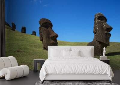 Moai, Stone Head Sculpture in Rapa Nui, Easter Island, Chile. Wall mural