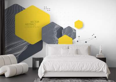 Modern science or technology abstract background using hexagonal shapes. Wireframe spot surface illustration. Vector. Wall mural