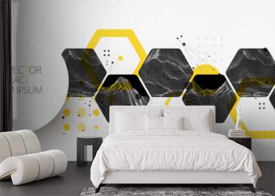 Modern science or technology abstract background using hexagonal shapes. Wireframe spot surface illustration. Vector. Wall mural