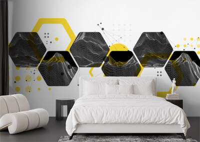 Modern science or technology abstract background using hexagonal shapes. Wireframe spot surface illustration. Vector. Wall mural