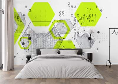 Modern science or technology abstract background using hexagonal shapes. Wireframe spot surface illustration. Vector. Wall mural