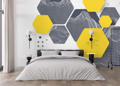 Modern science or technology abstract background using hexagonal shapes. Wireframe spot surface illustration. Vector. Wall mural