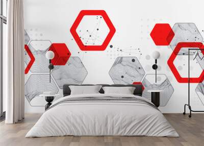 Modern science or technology abstract background using hexagonal shapes. Wireframe spot surface illustration. Vector. Wall mural