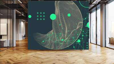 Modern science technology abstract background using circle shapes. Wireframe spot surface illustration. Wall mural