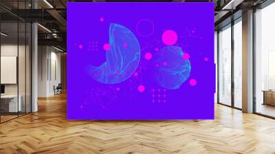 Modern science technology abstract background using circle shapes. Wireframe spot surface illustration. Wall mural