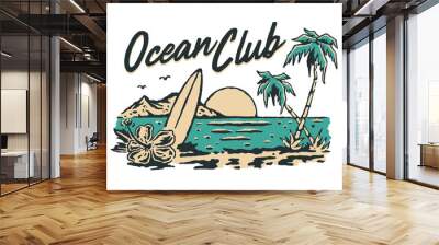 Ocean club beach illustration Wall mural