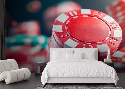 on the gambling table in the casino are poker chips, dice and cards Wall mural