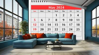 Page of the annual monthly calendar - May 2024 Wall mural