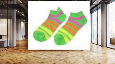 Pair Green, Orange, Yellow and Violet Striped Ladies Socks Wall mural