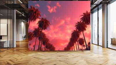 Palm Trees During Pink Sky Sunset generative ai Wall mural