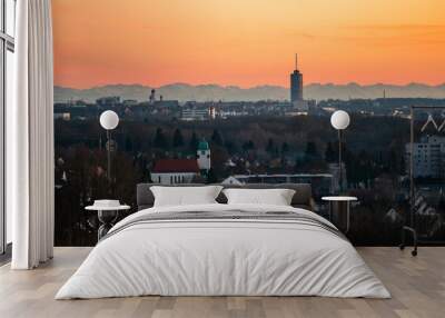 Panorama image of Augsburg skyline with mountains in the background Wall mural