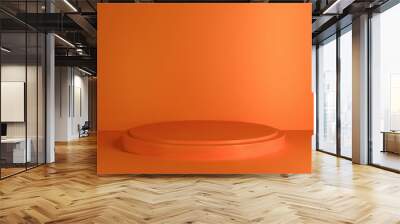 Pedestal cylinder orange on an orange wall and floor background. 3d render cylinder to product display Wall mural