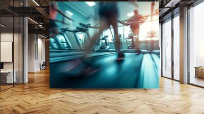 People in the gym, on treadmills. Blurred image Wall mural