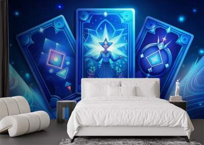 Mystical tarot cards in a blue vector style, perfect for a mystic party. 🌟🔮 Wall mural