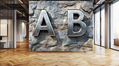 Playful Metallic Letters 'A', 'B', and 'C' on Textured Stone Surface: Perfect Poster for Sporty Interiors and Modern Workspaces Wall mural