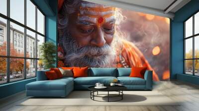 Portrait of Hindu Deity Brahma with Selective Focus Generative AI Wall mural