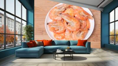 Prepared shrimps on plate Wall mural