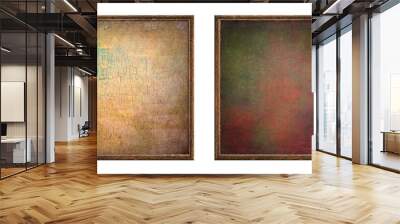 Wooden frame. Two blank square frames with creative cracked insert isolated on white background. Blank frame. Signage mockup. Old frame Wall mural