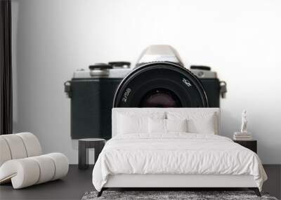 Retro camera with metal lens on white background Wall mural