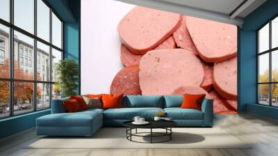 sausage slices isolated on a white background Wall mural