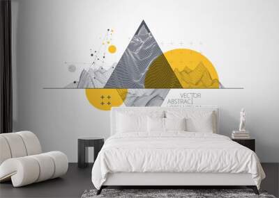 Scientific and technical image of the mountains. Abstract wireframe surface background inside a triangle. Wall mural