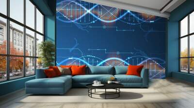 Scientific and technological background. Image of dna molecule with technological elements. Hand drawn vector. Wall mural