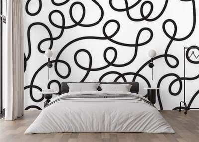 Seamless linear pattern with thin curl lines and scrolls. Vector illustration Wall mural