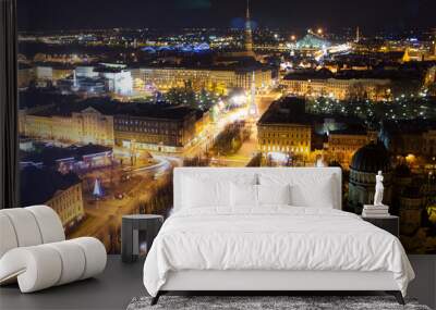 Night Riga. The old town viewpoint in Riga, Latvia Wall mural