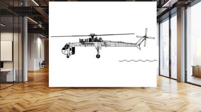 Sikorsky CH-54A Tarhe. Vector drawing of heavy lift cargo helicopter. Side view. Image for illustration and infographics. Wall mural