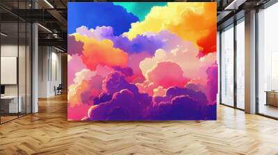 Sky with clouds. Watercolor illustration of colored clouds. Wall mural