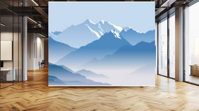 Snow-capped mountain peaks. Great mountain range. Vector image for prints, poster and illustrations. Wall mural