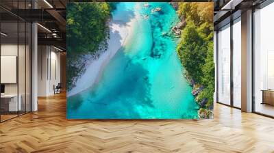 Soca River Valley Aerial View in Slovenia, Nature Landscape Generative AI Wall mural