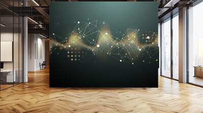 Sound wave with plexus effect. Dynamic vibration wallpaper. Frequency pulse modulation vector illustration. Wall mural