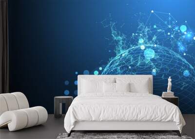 Sphere  theme with connected lines in technology style background.  Abstract 3d grid design. Wall mural