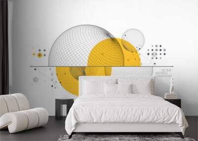 Sphere  theme with connected lines in technology style background. Wireframe illustration. Abstract 3d grid design. Wall mural