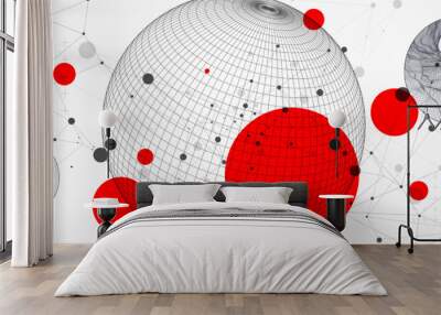 Sphere  theme with connected lines in technology style background. Wireframe illustration. Abstract 3d grid design. Wall mural