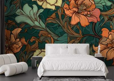 style Exotic floral flowers pattern wallpaper texture seamless modern style Wall mural