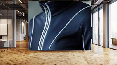 Stylish Navy Blue Zip-Up Jacket with High Collar and Sleek White Accents - Perfect Poster for Sporty Interior Decor! Wall mural