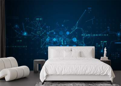 Technology background with plexus effect. Big data concept. Binary computer code. Vector illustration. Wall mural