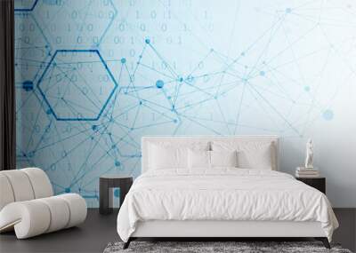 Technology background with plexus effect. Big data concept. Binary computer code.  Vector illustration. Wall mural