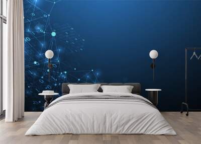 Technology background with plexus effect. Big data concept. Binary computer code.  Vector illustration. Wall mural