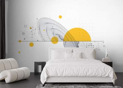 Template for science and technology presentation. Wireframe waves. Plexus style background. Wall mural