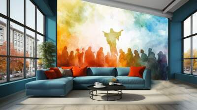 The Ascension of Jesus Christ in Watercolor Art Generative AI Wall mural