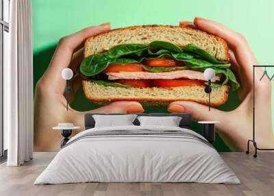 The Hands Holding Sandwich Wall mural