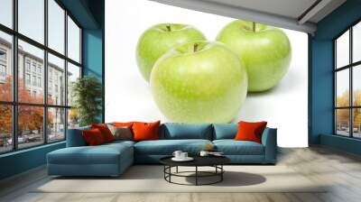 Three green apples, isolated on white Wall mural