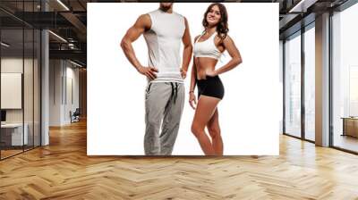 Athletic couple isolated on white background Wall mural