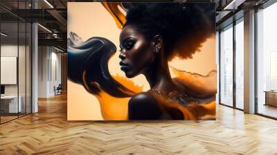 Generative AI abstract multicoloured painting of gorgeous African woman with bright creative make up, abstract hairstyle. Beauty and fashion concept Wall mural