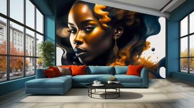 Generative AI abstract multicoloured painting of gorgeous African woman with bright creative make up, abstract hairstyle. Beauty and fashion concept Wall mural