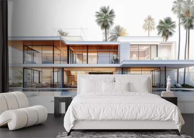 Modern new-built villa drawing. Illustration. Construction, real-estate concept Wall mural